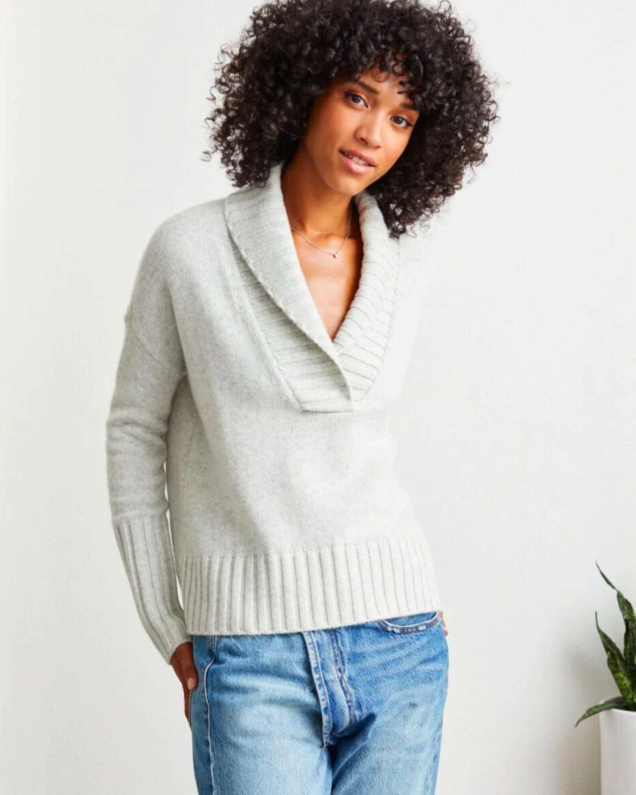 Women Not Monday Sweaters | Not Monday Shawl Neck Light Grey