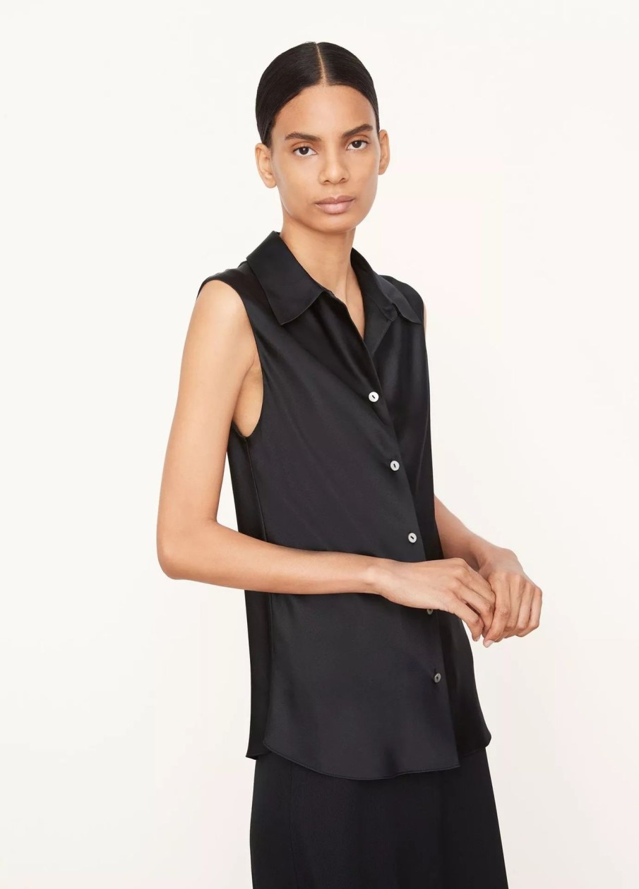 Women Vince Shirts & Tops | Vince Sleeveless Bias Shirt Black