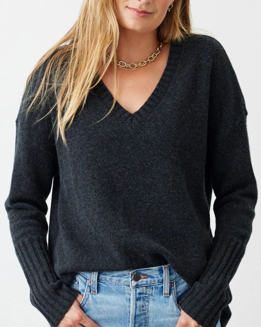 Women Not Monday Sweaters | Not Monday Siena V-Neck Sweater - Charcoal