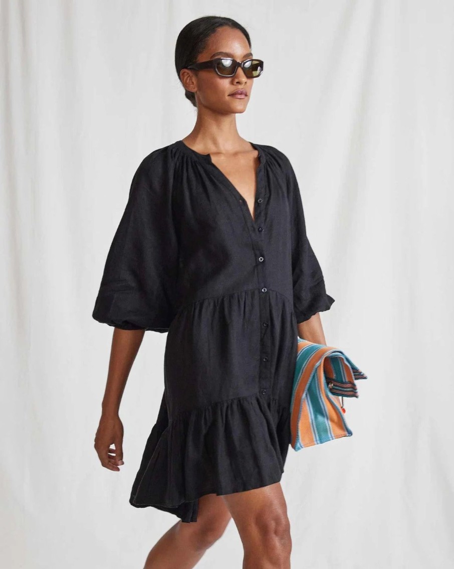 Women Apiece Apart Dresses | Apiece Apart Mini Mitte Dress Black Linen