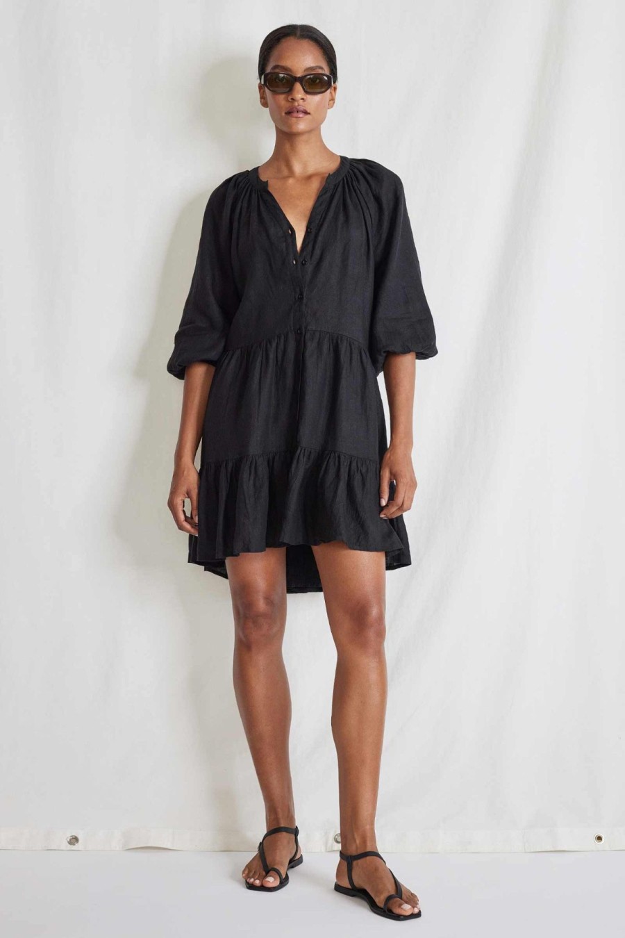 Women Apiece Apart Dresses | Apiece Apart Mini Mitte Dress Black Linen