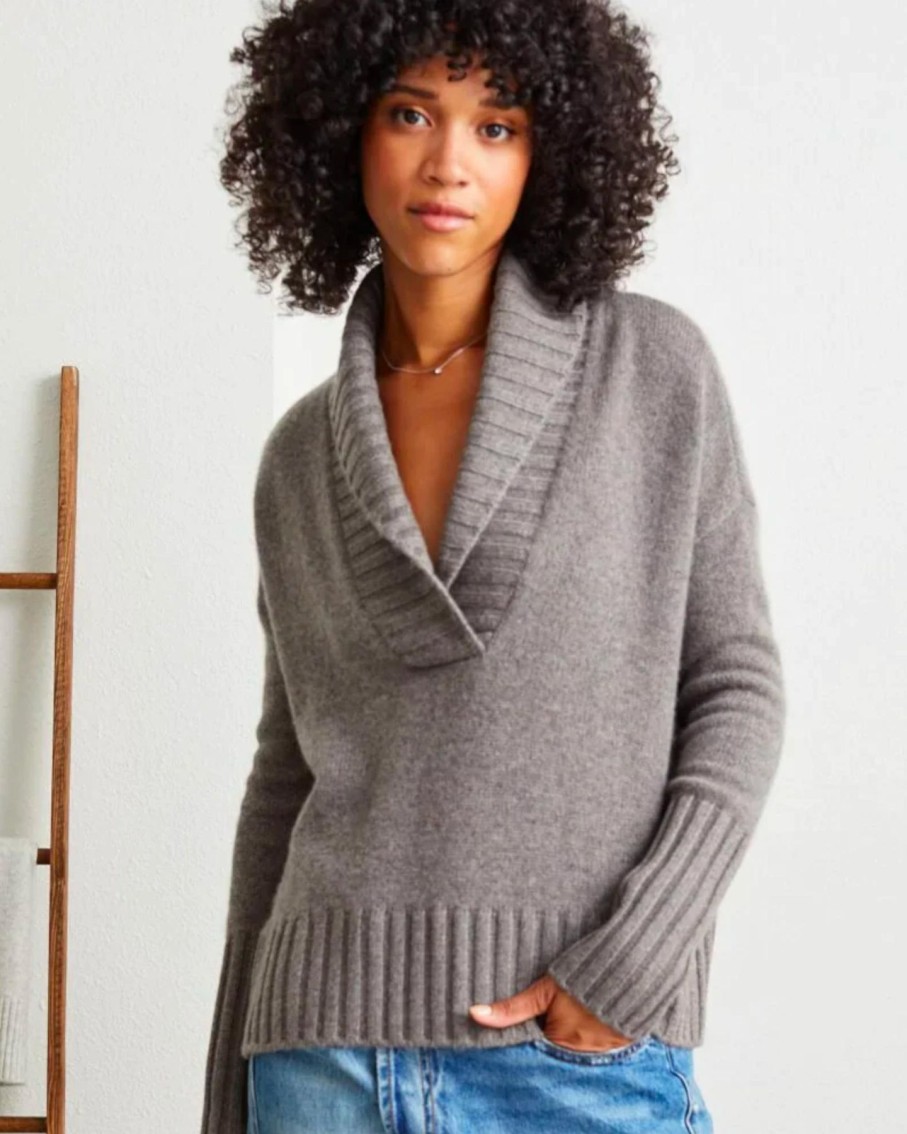 Women Not Monday Sweaters | Not Monday Shawl Neck Otter