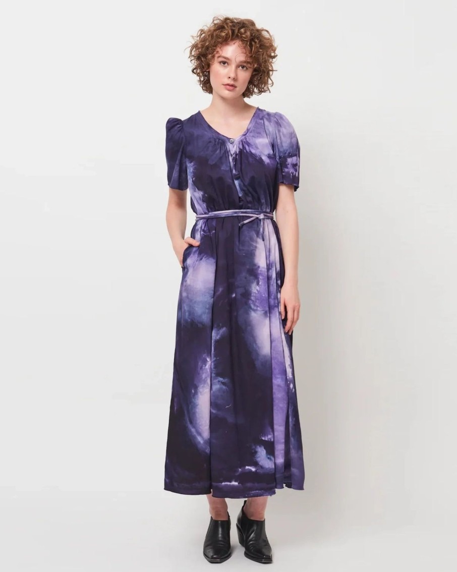 Women Raquel Allegra Dresses | Raquel Allegra Flutter Maxi Dress Cosmic Eggplant