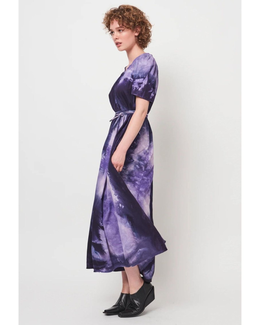 Women Raquel Allegra Dresses | Raquel Allegra Flutter Maxi Dress Cosmic Eggplant