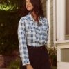 Women The Great Shirts & Tops | The Great The Harbor Shirt Bright Blue Pioneer Plaid