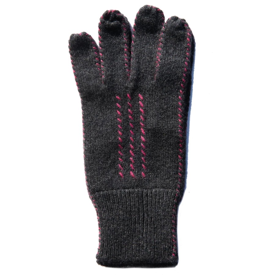 Women Meg Cohen Mittens | Meg Cohen Cashmere Stitch Gloves Charcoal + Heather Rose