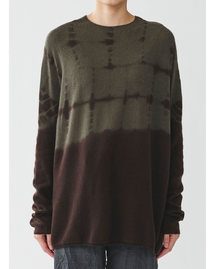 Women Pas De Calais Sweaters | Pas De Calais Cashmere Shibori Brown Crew Neck Pullover