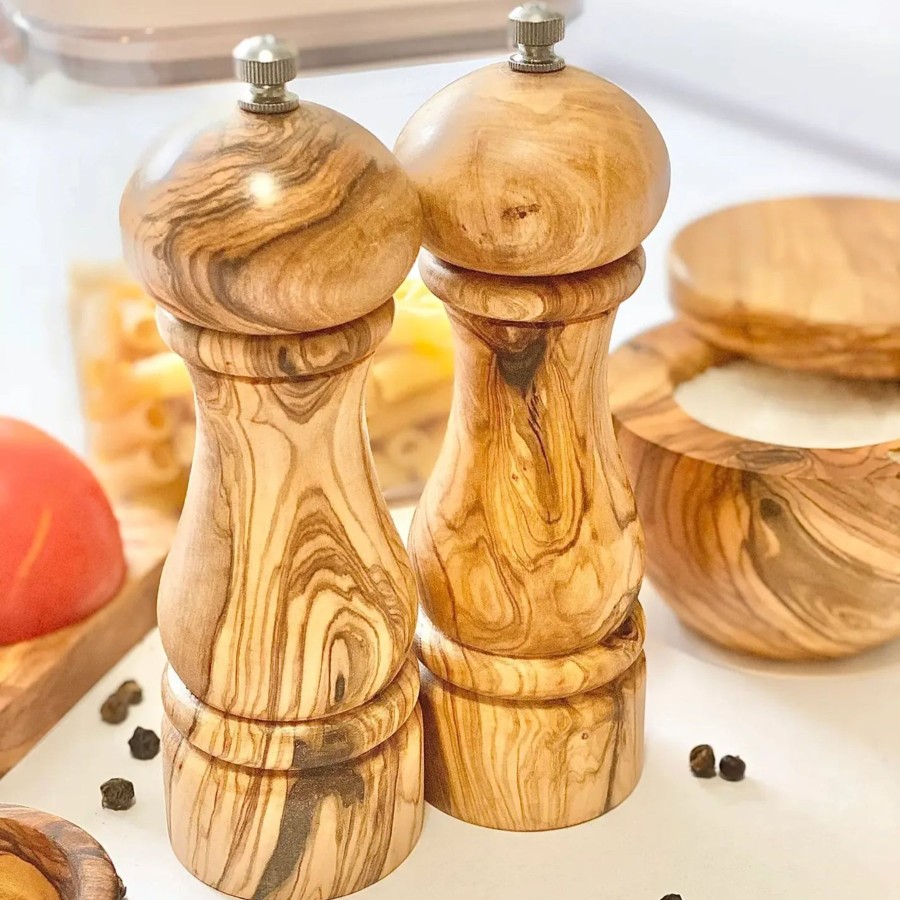 Home Natural Olive Wood | Olive Wood Salt & Peper Mill Set Small