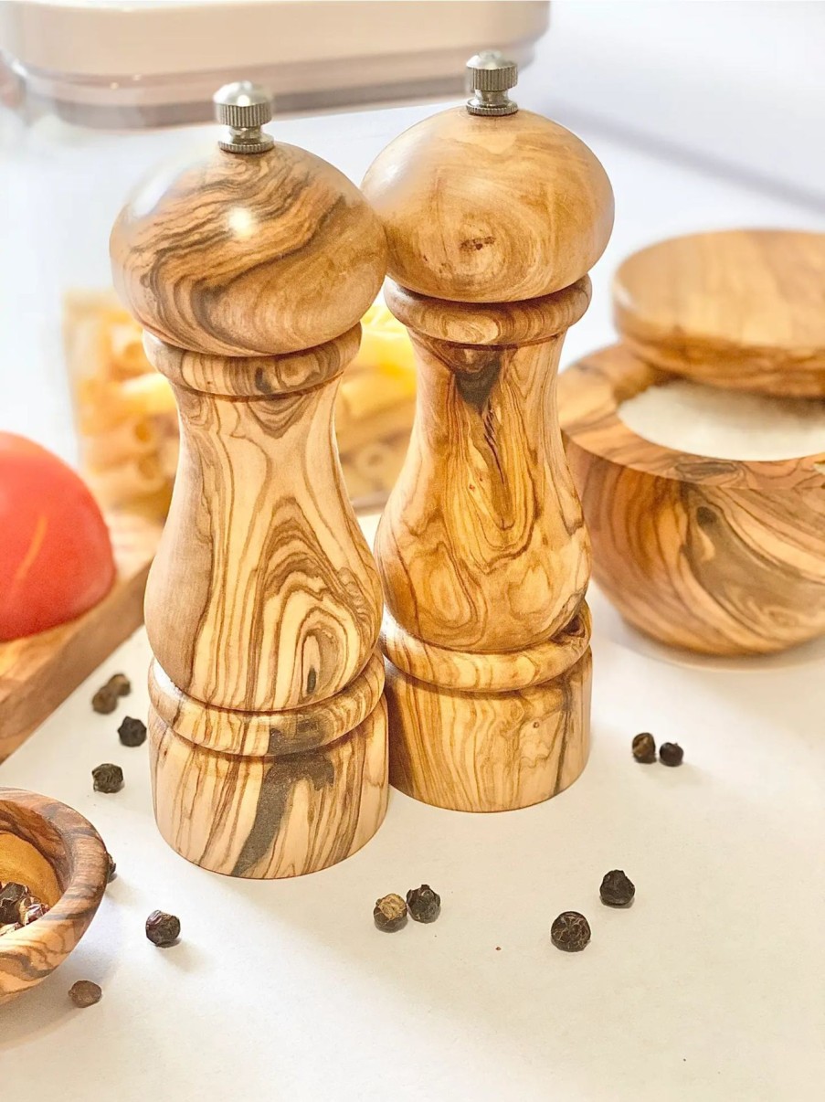 Home Natural Olive Wood | Olive Wood Salt & Peper Mill Set Small