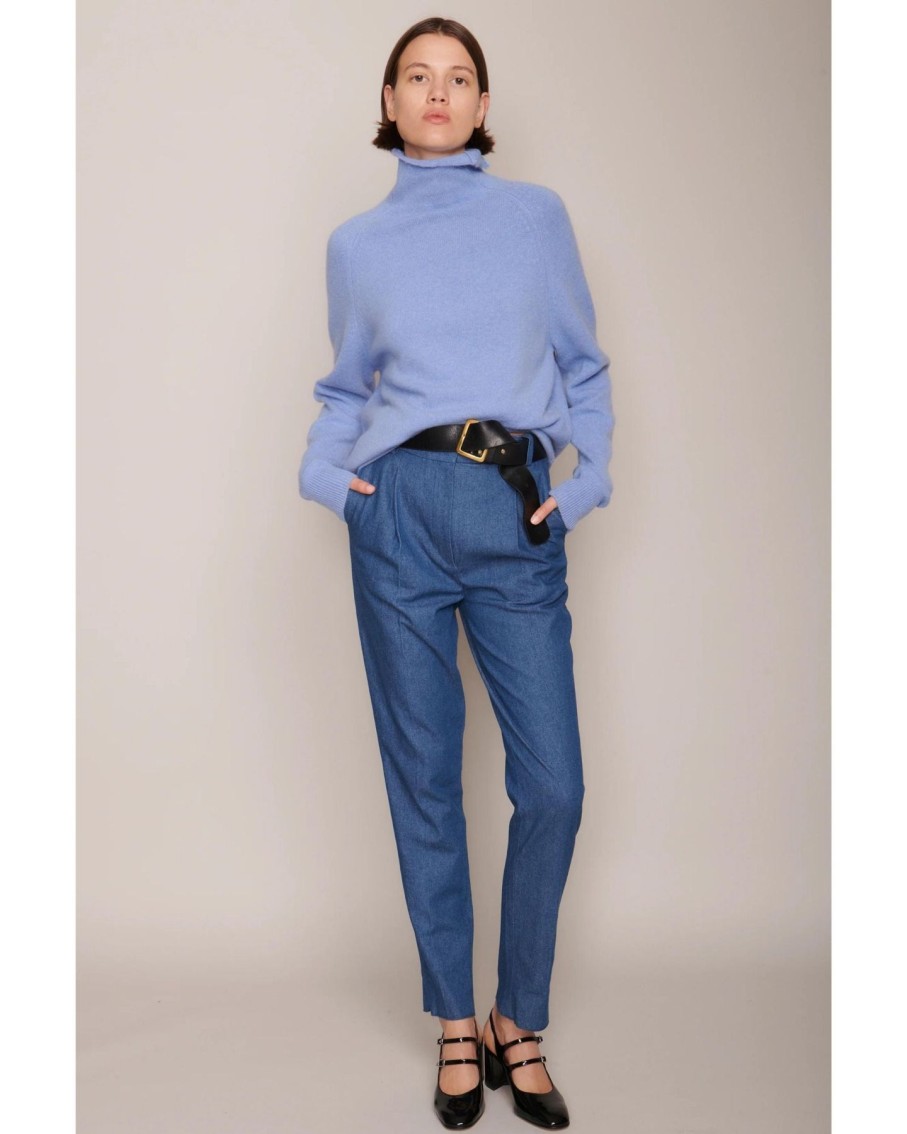 Women Organic by John Patrick Sweaters | Organic By John Patrick Cashmere Funnel Neck Pullover Cornflower