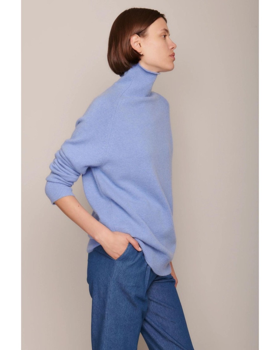 Women Organic by John Patrick Sweaters | Organic By John Patrick Cashmere Funnel Neck Pullover Cornflower