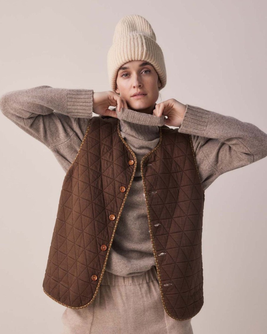 Women Amente Outerwear | Amente Wool Blended Reversible Vest Oatmeal