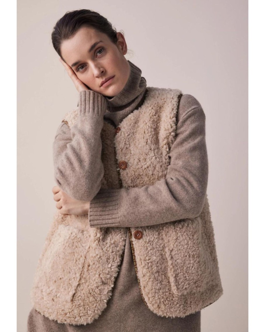 Women Amente Outerwear | Amente Wool Blended Reversible Vest Oatmeal