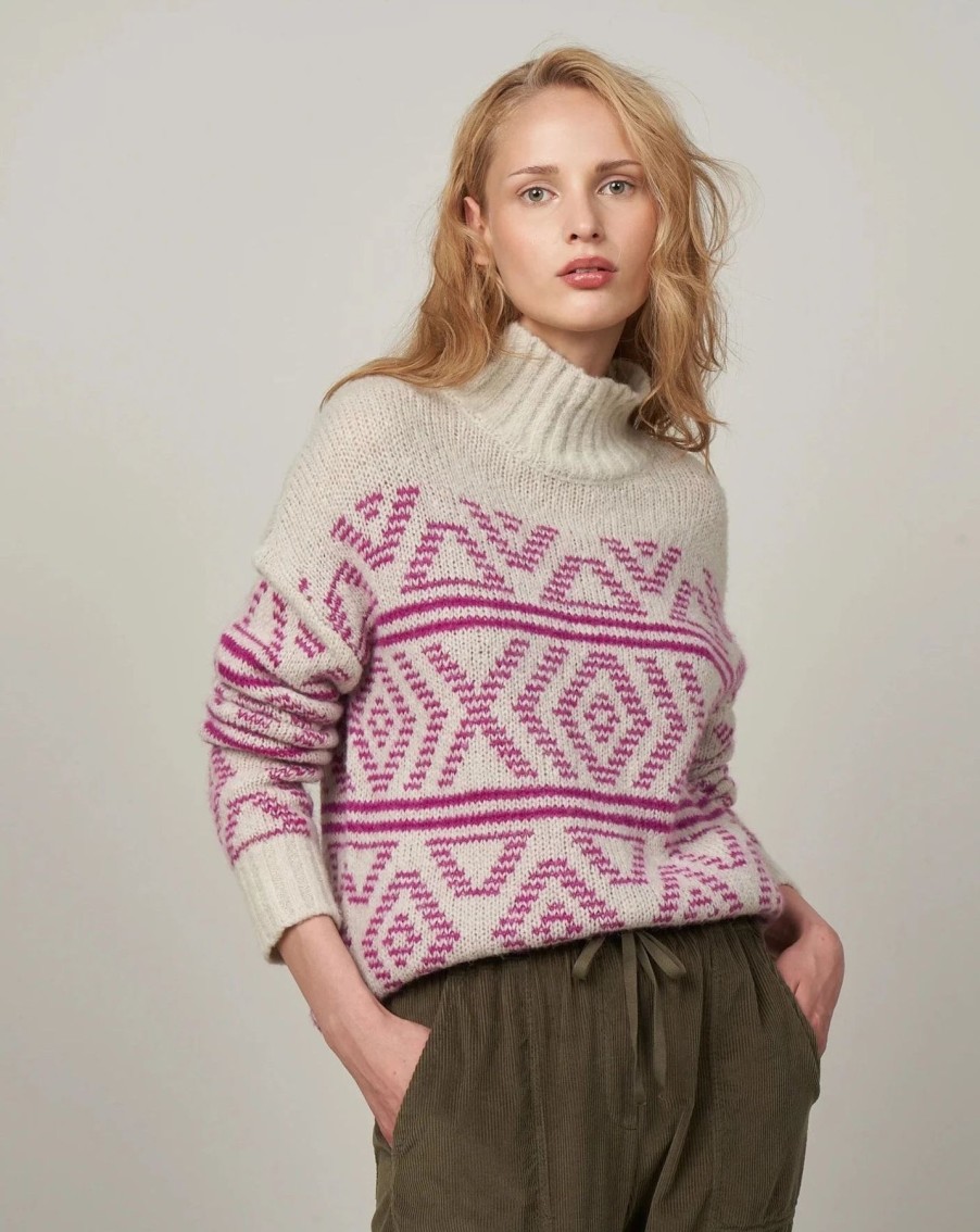 Women Hartford Sweaters | Hartford Grey & Wine Alpaca Myriam Sweater