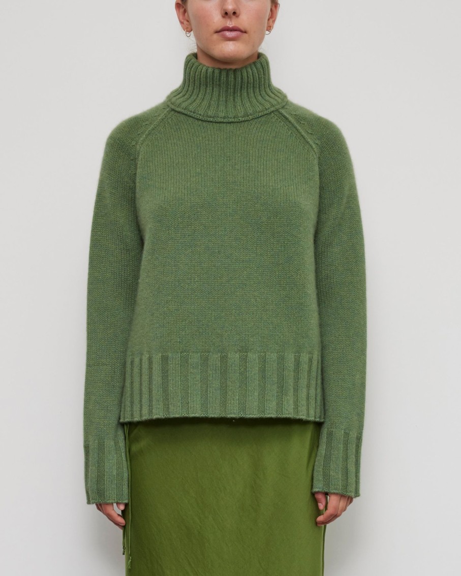 Women Brazeau Tricot Sweaters | Brazeau Tricot Rib Mock Pullover Moss