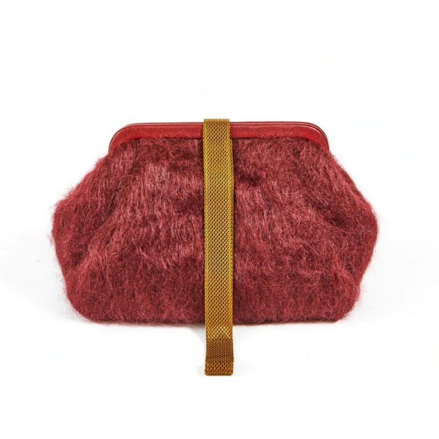 Women Marian Paquette Bags | Marian Paquette Susan Mohair Clutch With Vintage Chain Wine