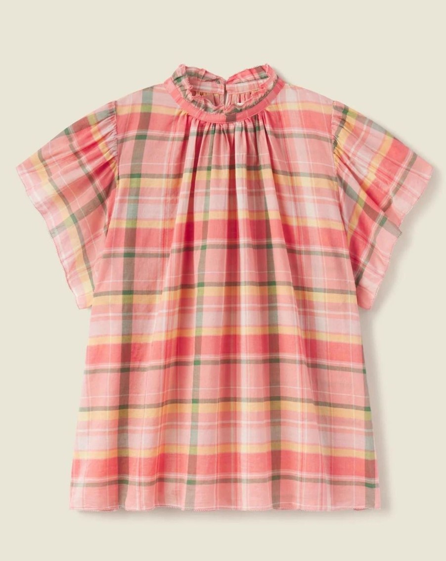 Women Trovata Shirts & Tops | Trovata Carla Highneck Shirt Marmelade Plaid