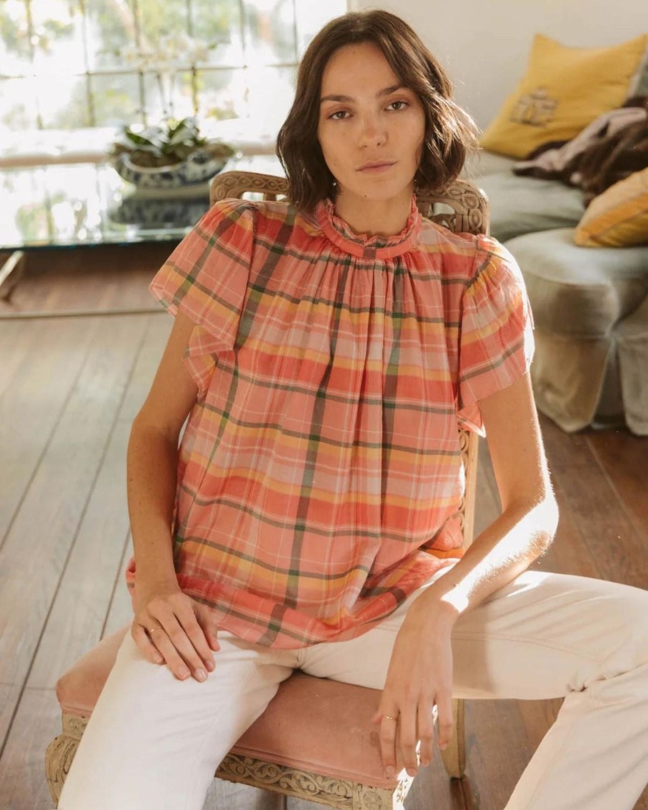 Women Trovata Shirts & Tops | Trovata Carla Highneck Shirt Marmelade Plaid