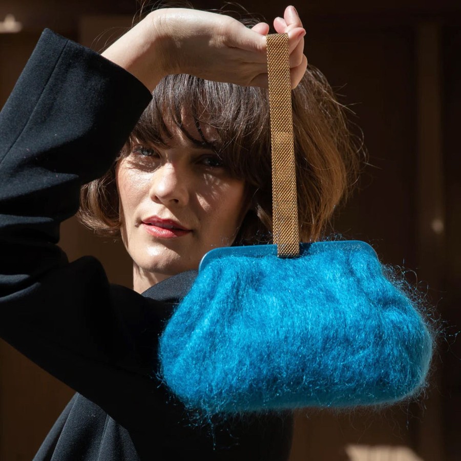 Women Marian Paquette Bags | Marian Paquette Susan Mohair Clutch With Vintage Chain Teal