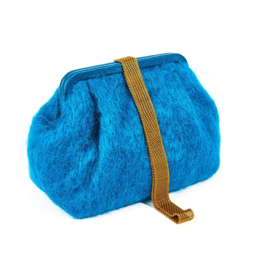 Women Marian Paquette Bags | Marian Paquette Susan Mohair Clutch With Vintage Chain Teal