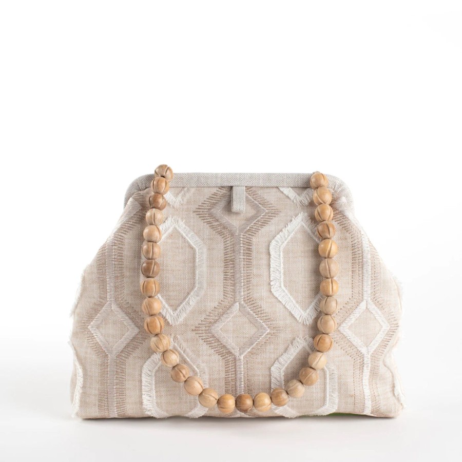 Women Marian Paquette Bags | Marian Paquette Danielle Embroidered Taupe/White