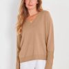 Women Not Monday Sweaters | Not Monday Ava Cashmere V-Neck Harbor Camel