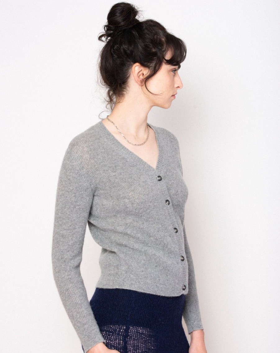 Women Ros Duke Sweaters | Ros Duke Rib Cardigan Ash Grey