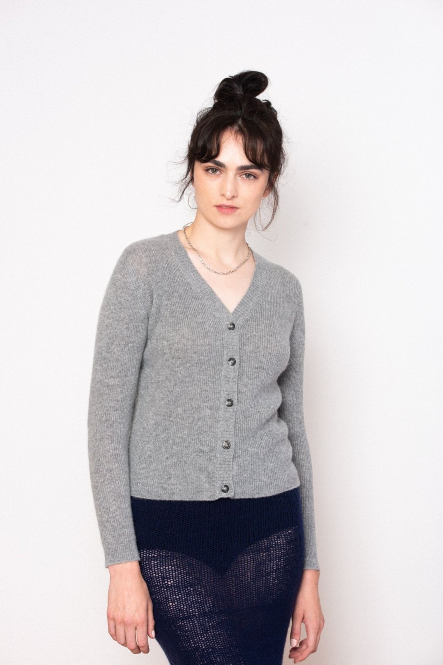 Women Ros Duke Sweaters | Ros Duke Rib Cardigan Ash Grey