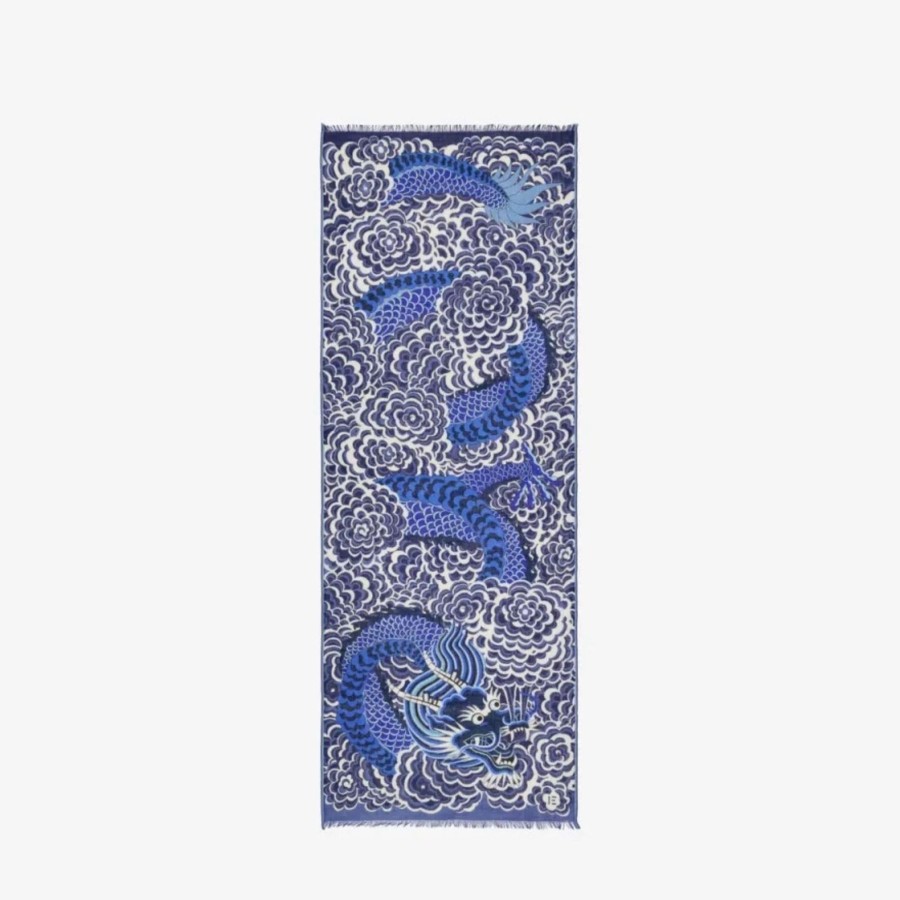 Women Inoui Editions Scarves | Inoui Editions Scarf 70 Dragon Blue