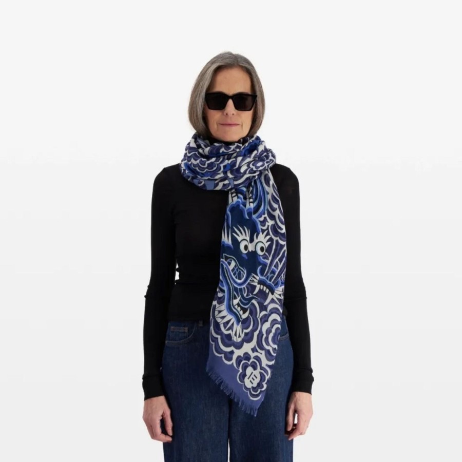 Women Inoui Editions Scarves | Inoui Editions Scarf 70 Dragon Blue