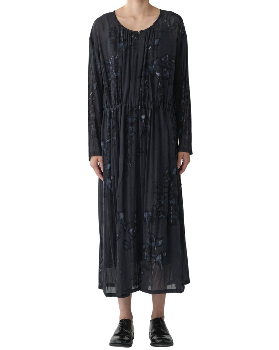 Women Pas De Calais Dresses | Pas De Calais Cymbidium Print Long Dress Charcoal