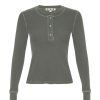 Women AMO Shirts & Tops | Amo Thermal Henley Tee Tea Leaf