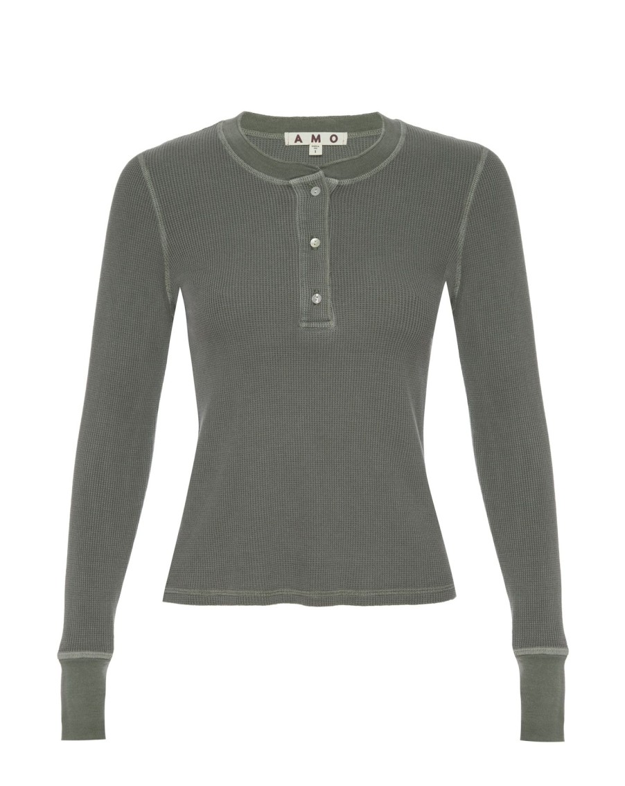 Women AMO Shirts & Tops | Amo Thermal Henley Tee Tea Leaf