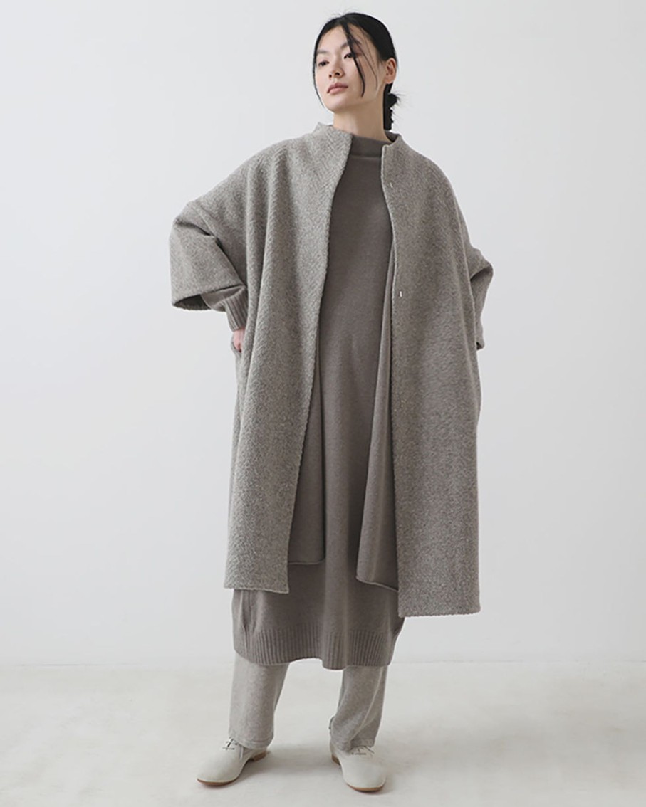 Women Evam Eva Outerwear | Evam Eva Wool Tweed Coat Mocha