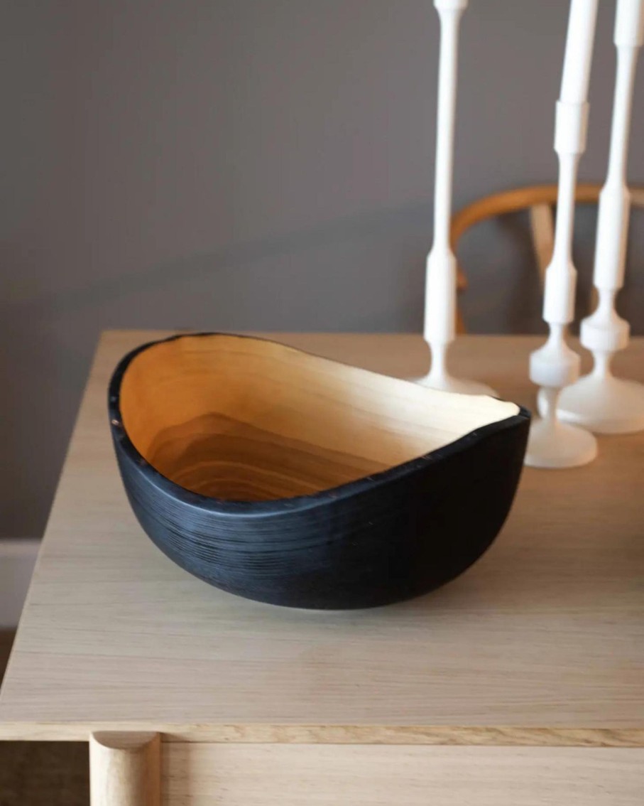 Home Thistle Hill | Hand-Carved Ebonized Oblong Ash Fruit Bowl