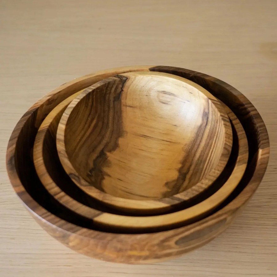 Home Thistle Hill | Hand-Carved Wooden Nesting Bowl Set