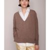 Women Organic by John Patrick Sweaters | Organic By John Patrick Ada V Neck 100% Undyed Cashmere Walnut